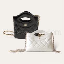 Túi Chanel Mini Màu Trắng Đen Khóa Vàng Da Lambskin Siêu Cao Cấp